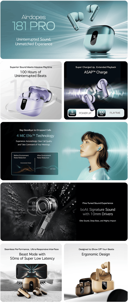 boAt Airdopes 181 Pro w/ 100 HRS Playback, 4 Mics ENx Technology & ASAP Charge Bluetooth  (Mocha Elegance, True Wireless)
